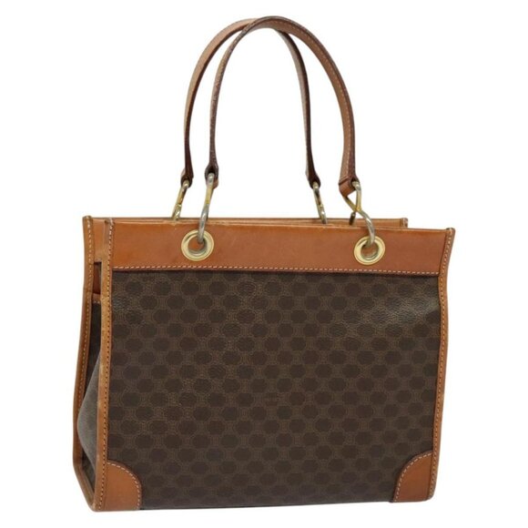 CELINE Macadam Canvas Hand Bag PVC Leather Brown Gold Auth 122440 - Picture 1 of 16
